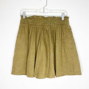 J Crew Women's Linen Garden Pleated Mini Skirt Olive Army Green Size 0